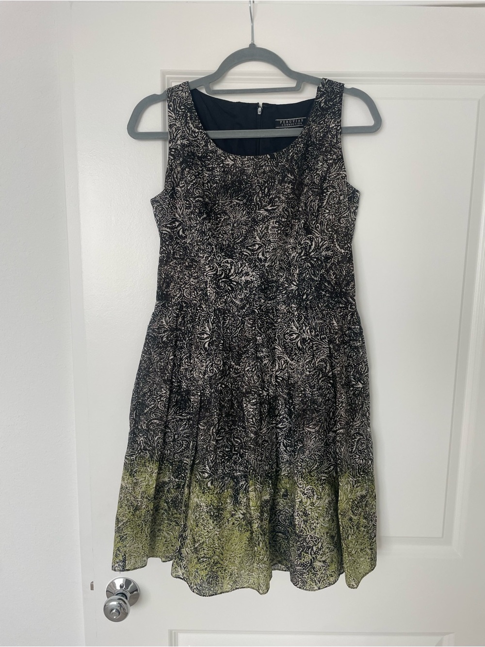 Peruvian Connection Black and Olive Printed Sleeveless Dress